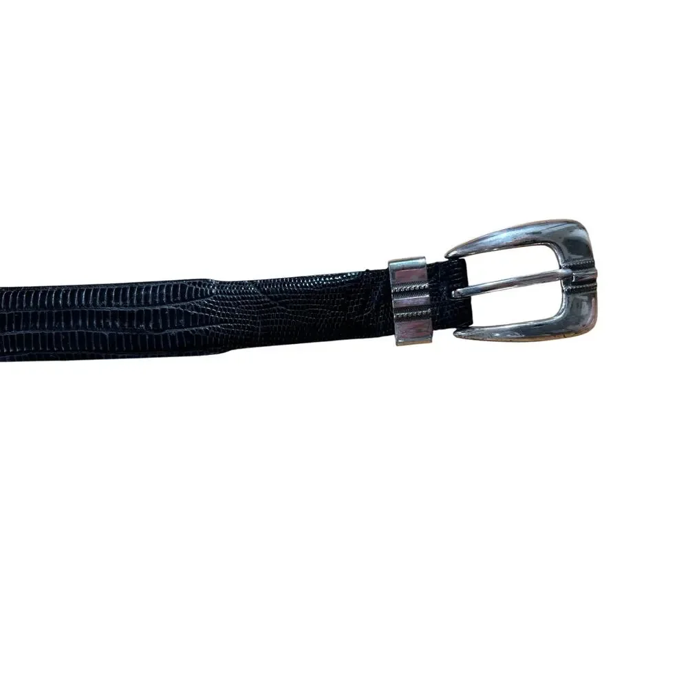 Black Embossed Alligator Genuine Leather Silver Metal Tone Western Belt 44